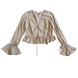 Lisa Says Gah Tie-Front Cardigan Sweater Ruffle Sleeves Lightweight Size Large